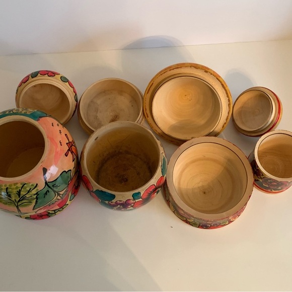 VTG Lot Russian USSR Wooden Folk Art Vase Canister Jar Lids Painted Marked READ - Picture 6 of 16